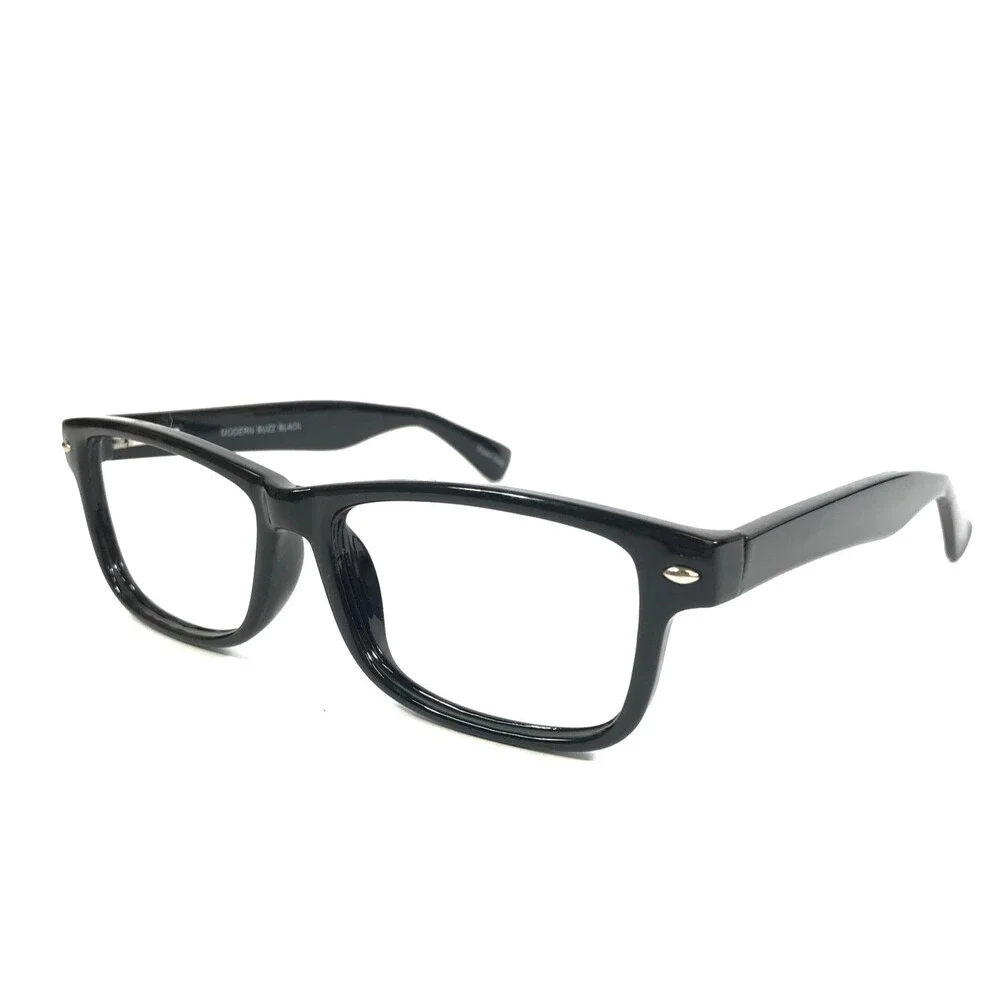 Modern Eyeglasses Frames BUZZ BLACK Polished Rectangle Full Rim 54-16-145